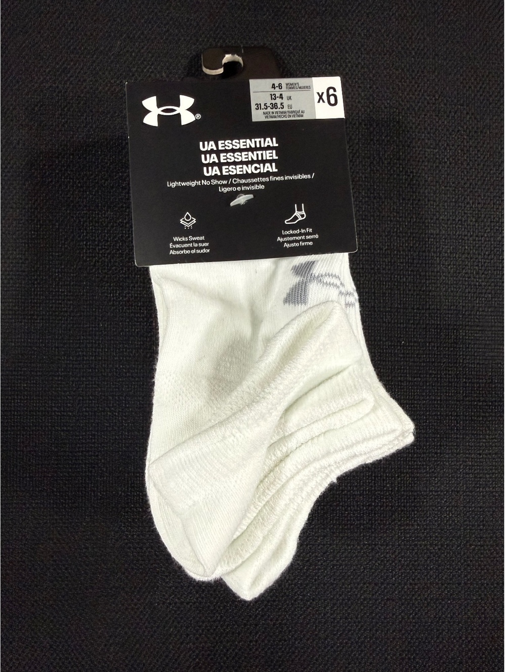 Under Armour UA Essential Women's No Show Socks 6-Pack Size 4-6 White
